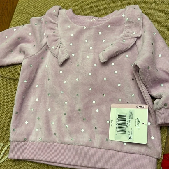 Little me velour Barbie pink NWT sweatshirt w silver‎ dots - Picture 1 of 2